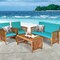 Outdoor Patio Furniture Set 4 Piece Acacia Wood Loveseat Sofa Chairs with Table